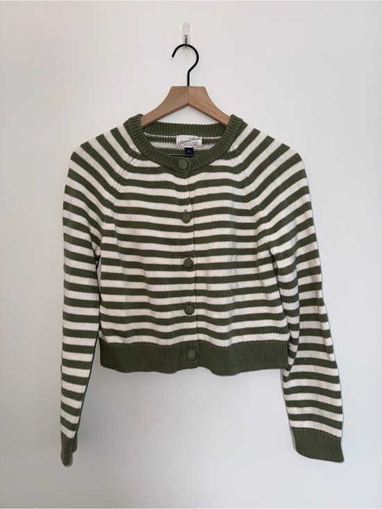 Universal Thread Sweaters - Universal Thread Olive & Cream Striped Button-Up Cropped Cardigan